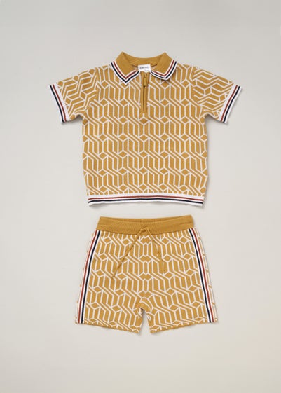 Norn Studios Brown True Knit Patterned Polo Shirt & Shorts Outfit Set (2-7 yrs)