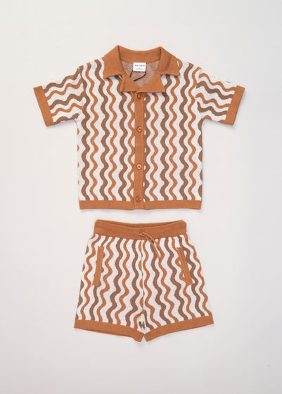 Norn Studios Brown True Knit Resort Shirt & Short Outfit Set (2-7 yrs)