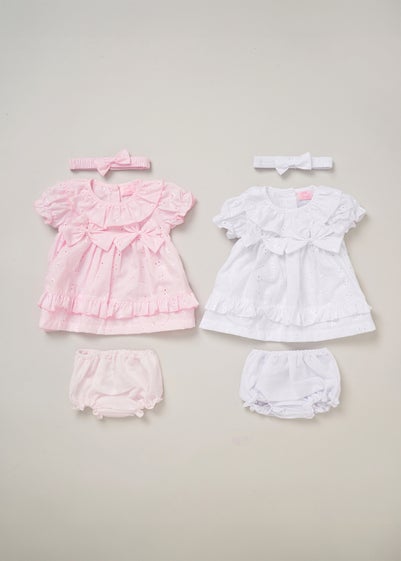 Rock a Bye Baby Pink Two Pack Dress, Knickers & Bow Headband Outfit Set (9-24 months)