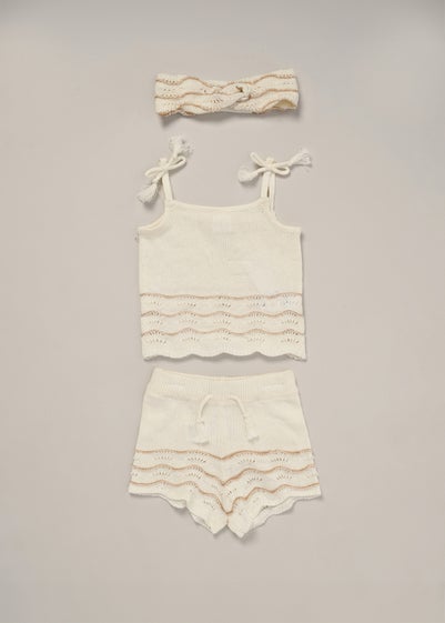 Miss Cream True Knit Top, Shorts & Headband Outfit Set (2-7 yrs)