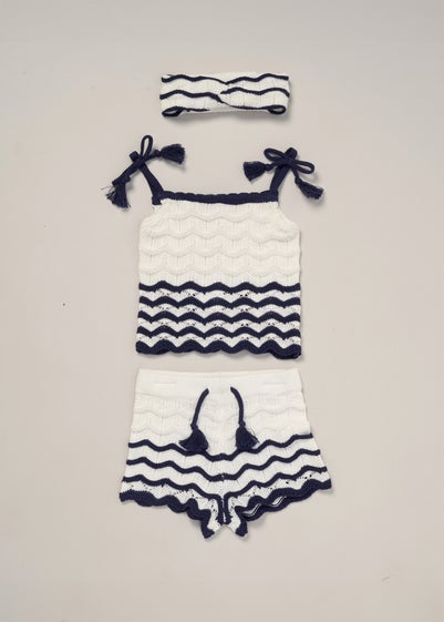 Miss Navy True Knit Top, Shorts & Headband Outfit Set  (2-7 yrs)