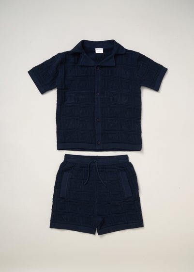 Norn Studios Navy True Knit Resort Shirt & Short Outfit Set (2-7 yrs)