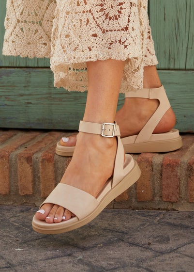 Linzi Kara Sand Faux Leather Footbed Flatform Sandals