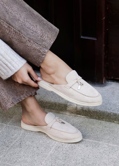 Linzi Alix Beige Faux Suede Slip On Summer Mule