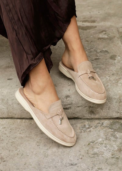 Linzi Alix Mocha Faux Suede Slip On Summer Mule