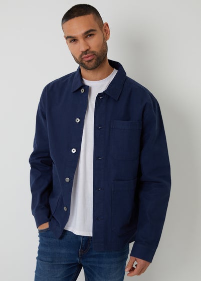 Threadbare Navy Button Up Lightweight Collared Utility Jacket