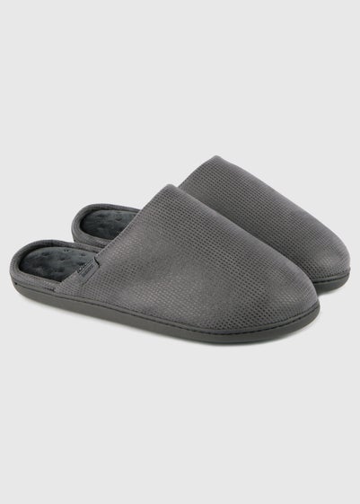 Totes Isotoner Grey Square Patterned Smart Mule Slipper