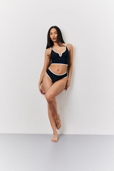 In The Style Black High Thigh Boomerang Bikini Bottoms