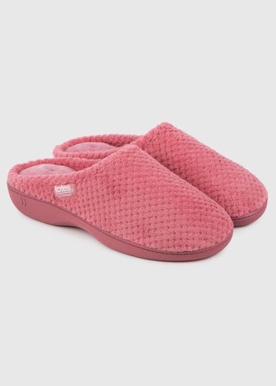 Totes Isotoner Dusty Pink Popcorn Terry Mule Slippers