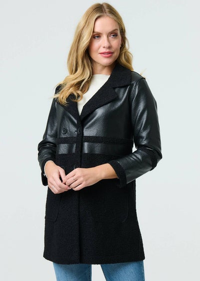 Izabel London Black Reversible Faux Leather Teddy Coat
