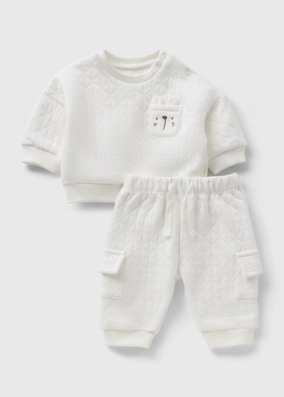 Baby Cream Bear Quilted Sweatshirt & Jogging Bottoms (Newborn-23mths)