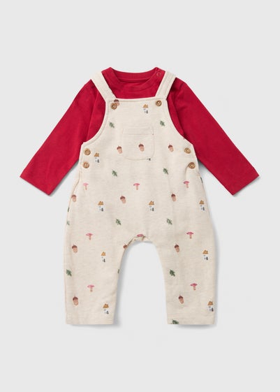 Baby Oatmeal Autumn Print Top & Dungaree Set (Newborn-23mths)