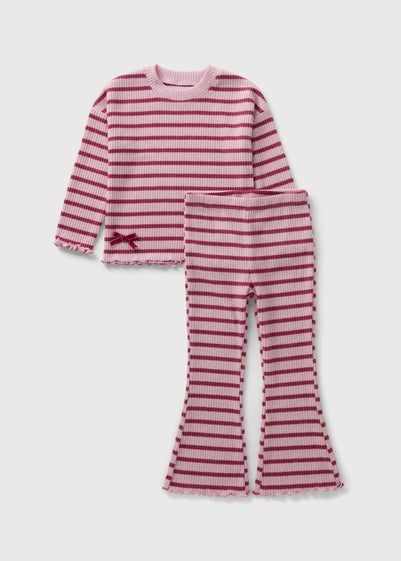 Girls Burgundy Stripe Top & Flared Leggings Set (1-7yrs)