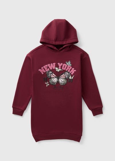 Girls Burgundy Butterfly New York Sweater Dress (7-15yrs)
