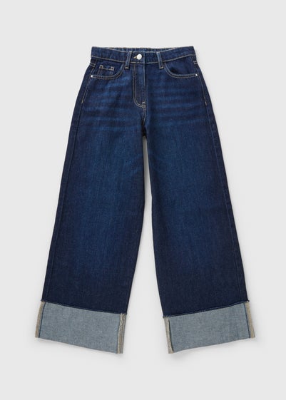 Girls Darkwash Fold Up Jeans