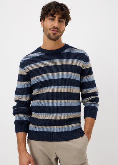 Navy Plaited Stripe Knit Jumper
