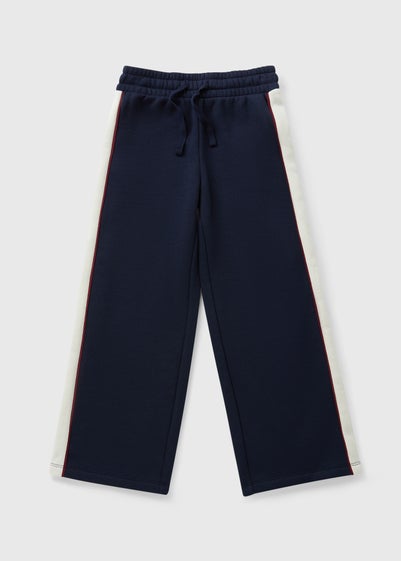 Girls Navy Panel Wide Leg Trousers (7-15yrs)