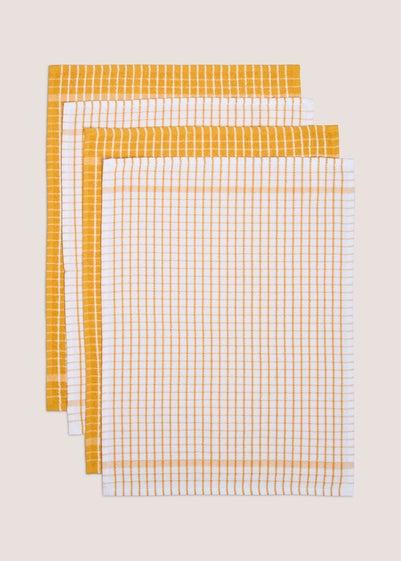 4 Pack Yellow Check Tea Towels