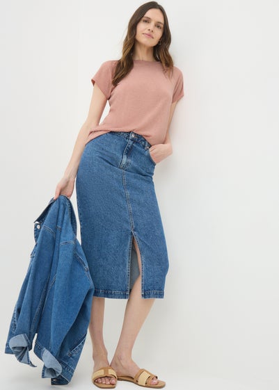 Pink Linen Blend Raglan T-Shirt