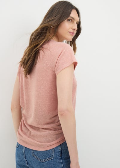 Pink Linen Blend Raglan T-Shirt
