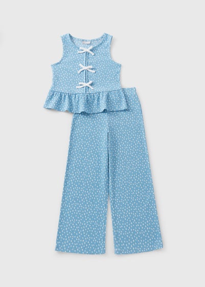 Girls Blue Ditsy Top & Trousers Set (7-15yrs)
