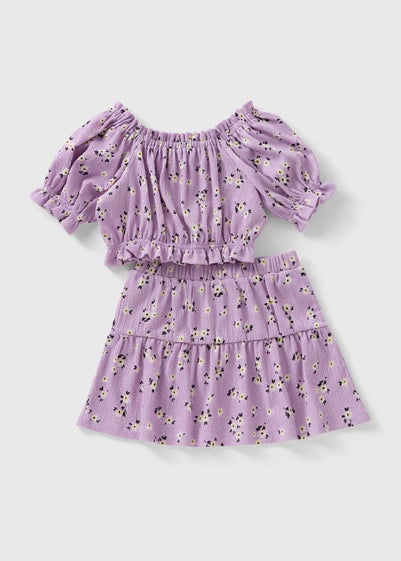 Girls Lilac Floral Top & Skirt Set (7-15yrs)