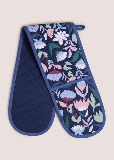 Navy Floral Oven Gloves