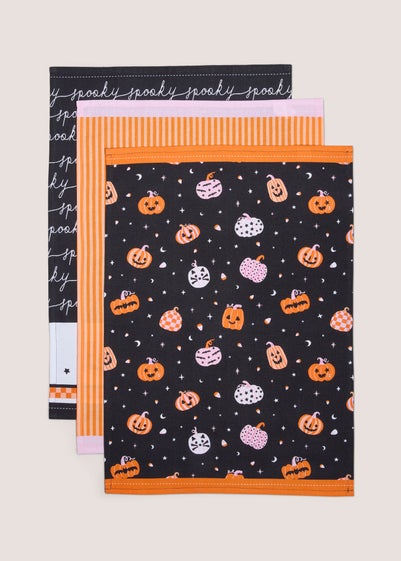 3 Pack Multicolour Halloween Tea Towels