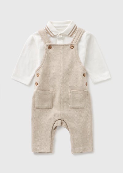 Baby Beige Herringbone Polo & Dungaree Set (Newborn-23mths)