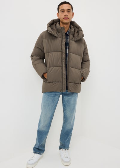 Khaki Mid Length Puffa Coat
