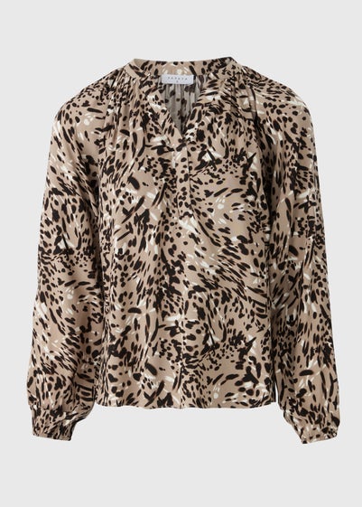 Brown Animal Print Popover Blouse