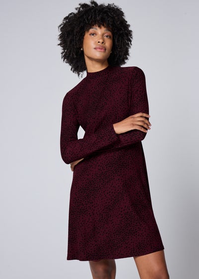 Burgundy Spot Print Supersoft Mini Dress