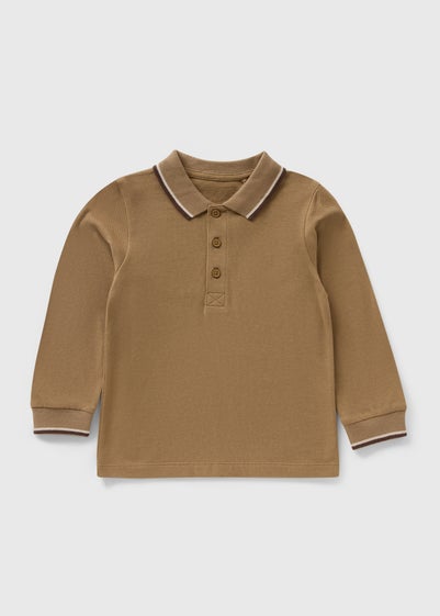 Boys Tan Basic Long Sleeve Polo Top (1-7yrs)