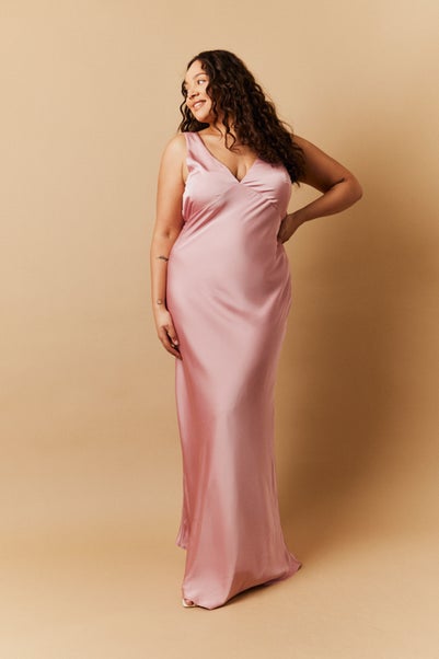 In The Style Rose Pink Satin Twist Back Maxi Dress