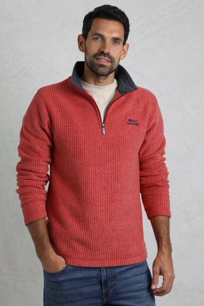 Weird Fish Red Newark 1/4 Zip Grid Fleece