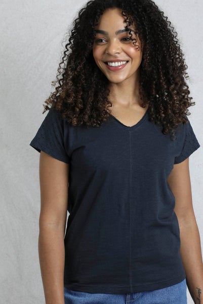 Weird Fish Navy Pernille Cutaway T-Shirt