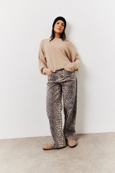 In The Style Brown Leopard Straight Leg Jeans