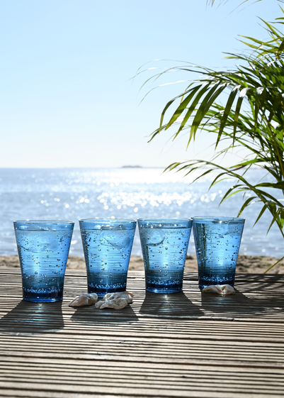 Three Rivers Blue Linear Re-Usable Plastic Tableware Tumbler Blue (Set of 4)