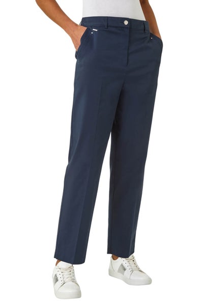Roman Navy Cotton Full Length Stretch Trouser