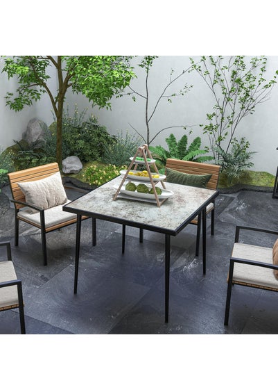 Outsunny Outdoor Dining Table for 4 with Marble Effect Tempered Glass Top