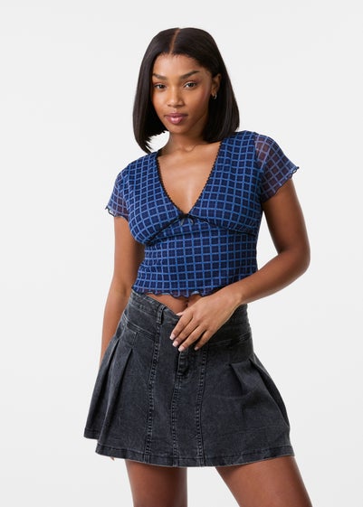 Pink Vanilla Blue Check Cap Sleeve Crop Top
