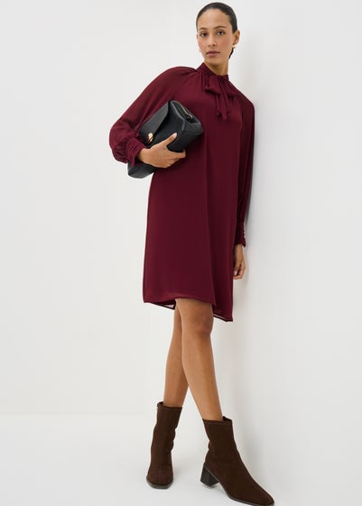 Burgundy Tie Neck Mini Dress
