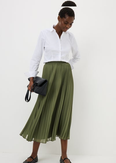 Green Pleated Midi Skirt