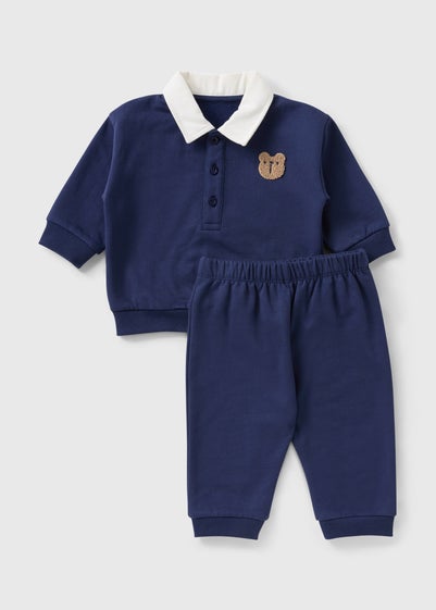 Baby Navy Bear Polo Sweatshirt & Trouser Set (Newborn-23mths)