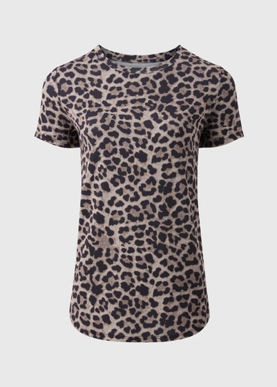 Brown Animal Print Longline T-Shirt
