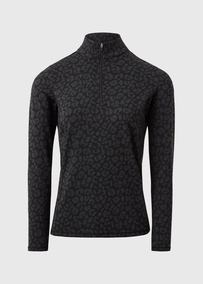 Souluxe Black Leopard Half Zip Top