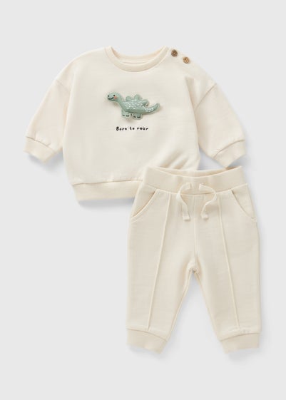 Baby Cream Dino Sweatshirt & Jogging Bottom Set (Newborn-23mths)