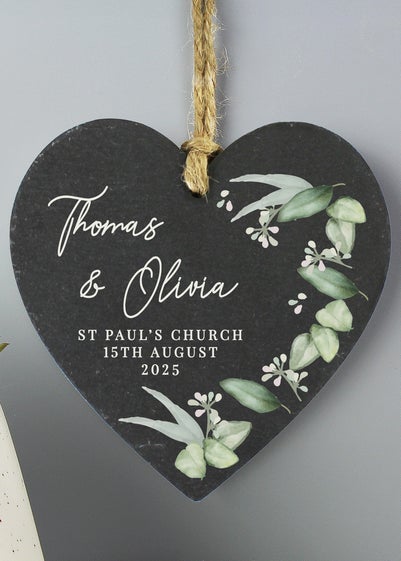 Personalised Memento Company Botanical Slate Heart Decoration