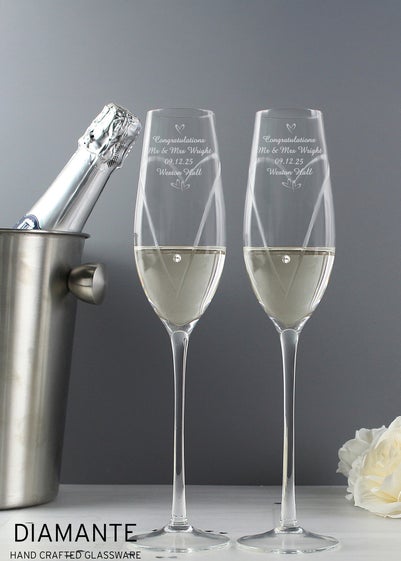 Personalised Memento Company Hand Cut Little Hearts Pair of Flutes with Gift Box