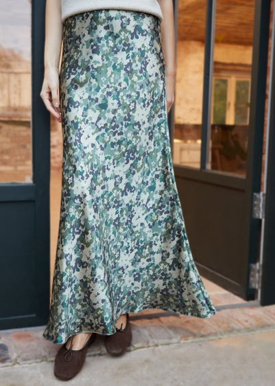 Threadbare Green Satin Maxi Slip Skirt